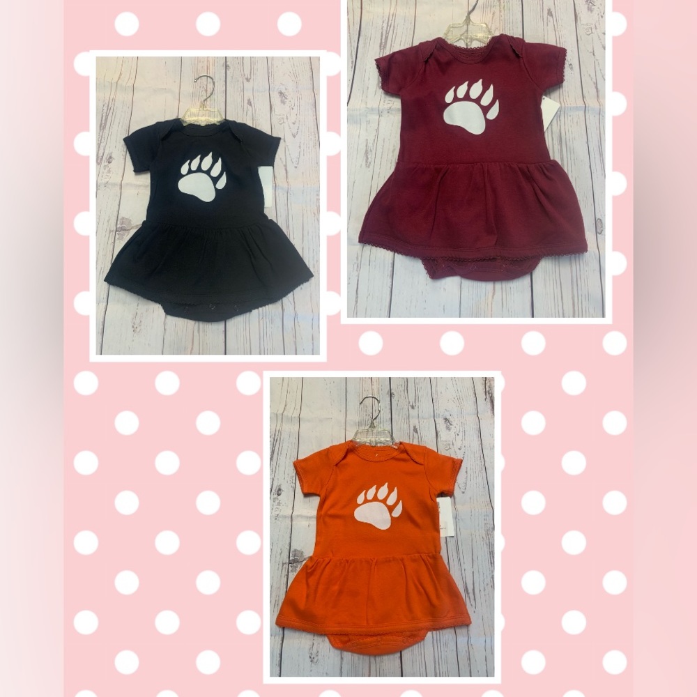 Infants NB thru 24 Months Skirted Bodysuit Dress with Paw Print Graphic Logo NWT